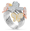 ESTATE 1.55CT DIAMOND 18KT WHITE YELLOW & ROSE GOLD 3D MULTI BUTTERFLY LOVE RING