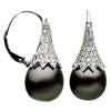 ESTATE LARGE .95CT DIAMOND & TAHITIAN PEARL 18K WHITE GOLD PAVE HANGING EARRINGS