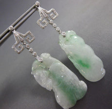 ANTIQUE LARGE .26CT DIAMOND & AAA JADE 18KT WHITE GOLD 3D HAND ETCHED EARRINGS