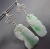 ANTIQUE LARGE .26CT DIAMOND & AAA JADE 18KT WHITE GOLD 3D HAND ETCHED EARRINGS