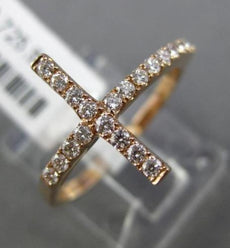ESTATE .28CT ROUND DIAMOND 18KT ROSE GOLD 3D CLASSIC FAITH SIDEWAYS CROSS RING