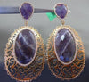 ESTATE LARGE 2.70CT DIAMOND AMETHYST 18K WHITE & ROSE GOLD HALO CLIP ON EARRINGS