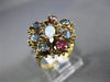 ANTIQUE WIDE AAA MULTI GEM 14KT YELLOW GOLD CLASSIC FLOWER BUTTERFLY FUN RING
