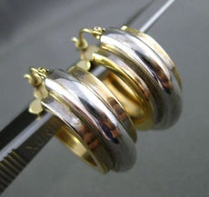 ESTATE WIDE 14KT WHITE & YELLOW GOLD 3D THREE ROW 8mm CLASSIC HOOP EARRINGS