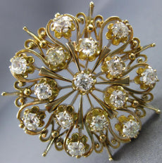 ANTIQUE LARGE 3.50CT OLD MINE DIAMOND 14KT YELLOW GOLD FLORAL PENDANT PIN #23776