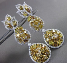 ESTATE LARGE 13.26CT FANCY YELLOW & WHITE DIAMOND 18KT TWO TONE HANGING EARRINGS