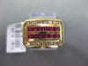 ESTATE 1.40CTW ROUND DIAMOND & AAA RUBY 14KT YELLOW GOLD SQUARE COCKTAIL RING