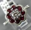ESTATE WIDE 1.34CT DIAMOND & AAA RUBY 18KT WHITE GOLD 3D FLOWER ENGAGEMENT RING