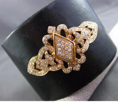ESTATE LARGE 1.98CT DIAMOND 18KT ROSE GOLD 3D FILIGREE LEATHER BANGLE BRACELET