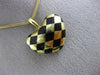 ESTATE BLACK ENAMEL 14K YELLOW GOLD CLASSIC DOUBLE SIDED HEART CHECKERED PENDANT