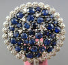 ESTATE LARGE 2.20CT DIAMOND & SAPPHIRE 14KT WHITE GOLD CLUSTER ROUND FLOWER RING