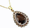 3.60CT WHITE & MOCHA DIAMOND & AAA SMOKY TOPAZ 14K YELLOW GOLD TEAR DROP PENDANT