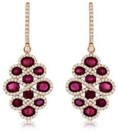 ESTATE LARGE 6.10CT DIAMOND & AAA RUBY 14KT ROSE GOLD 3D INFINITY LOVE EARRINGS
