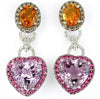 15.96CT DIAMOND AAA PINK AMETHYST & CITRINE 14K WHITE GOLD HEAR HANGING EARRINGS