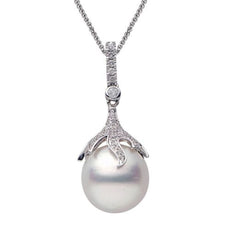 .32CT DIAMOND & AAA SOUTH SEA PEARL 18KT WHITE GOLD 3D PAVE BEZEL LEAF PENDANT