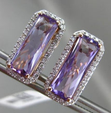 ESTATE 5.65CT DIAMOND & AAA AMETHYST 14KT ROSE GOLD RECTANGULAR CLIP ON EARRINGS