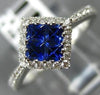 ESTATE WIDE .72CT DIAMOND & AAA SAPPHIRE 18K WHITE GOLD CLASSIC SQUARE HALO RING