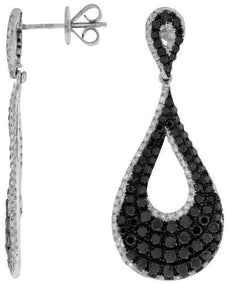 ESTATE LARGE 2.83CT WHITE & BLACK DIAMOND 14K WHITE GOLD TEAR DROP LOVE EARRINGS