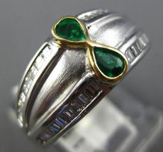 ESTATE WIDE 1.80CT DIAMOND & AAA EMERALD 14K TWO TONE GOLD 3D INFINITY LOVE RING