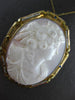 ANTIQUE LARGE PEARL & SAPPHIRE 14K YELLOW GOLD SHELL CAMEO PIN PENDANT #19939