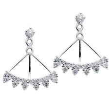 ESTATE .94CT DIAMOND 18KT WHITE GOLD 3D MULTI FLOWER TRIANGULAR HANGING EARRINGS