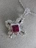 ANTIQUE .50CT DIAMOND & AAA RUBY 14KT WHITE GOLD FLOWER FILIGREE PENDANT #11718