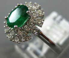 ANTIQUE 1.55CT DIAMOND & AAA EMERALD 14KT WHITE GOLD 3D DOUBLE HALO FLOWER RING