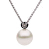 ESTATE .08CT DIAMOND & AAA PEARL 18KT WHITE GOLD BEZEL 2 STONE FLOATING PENDANT