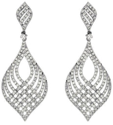 ESTATE LARGE 2.15CT DIAMOND 14K WHITE GOLD 3D TEAR DROP CLASSIC HANGING EARRINGS