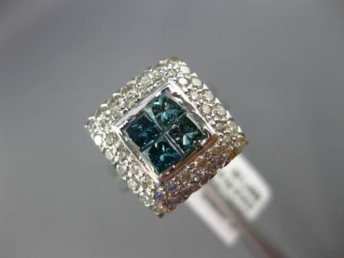 ESTATE LARGE 1.40CT WHITE & BLUE ROUND & PRINCESS DIAMOND 14K WHITE GOLD 3D RING