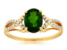 1.44CT DIAMOND & AAA RUSSALITE 14K YELLOW GOLD ROUND & OVAL LOVE ENGAGEMENT RING