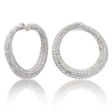 ESTATE LARGE 6.14CT DIAMOND 18KT WHITE GOLD 3D MULTI ROW SIDE WAY HOOP EARRINGS