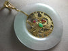 ANTIQUE EXTRA LARGE .12CT RUBY & JADE 14K 2 TONE GOLD FILIGREE BIRD NEST PENDANT
