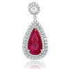 EXTRA LARGE 7.27CT DIAMOND & AAA RUBY 18KT WHITE GOLD TEAR DROP HANGING EARRINGS