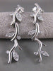 ESTATE LONG HANGING FLORAL LEAF DIAMOND 14KT WHITE GOLD PUSHBACK EARRINGS #2205