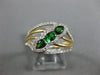 ESTATE WIDE .63CT DIAMOND & TSAVORITE 14KT YELLOW GOLD 3 STONE LEAF FLOWER RING