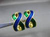 ESTATE 18KT YELLOW GOLD 3D BLUE & GREEN ENAMEL INFINITY CLIP ON EARRINGS #24673