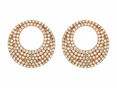 ESTATE .75CT DIAMOND 14KT ROSE GOLD 3D MULTI ROW CIRCULAR FUN EARRINGS