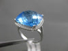 ESTATE EXTRA LARGE 13.98CT DIAMOND & AAA BLUE TOPAZ 14K WHITE GOLD FILIGREE RING