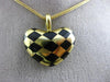 ESTATE BLACK ENAMEL 14K YELLOW GOLD CLASSIC DOUBLE SIDED HEART CHECKERED PENDANT