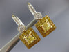 ESTATE LARGE 2.62CT WHITE & FANCY YELLOW DIAMOND 18K 2 TONE GOLD SQUARE EARRINGS