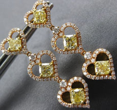 ESTATE 3.58CT WHITE & FANCY YELLOW DIAMOND 18K ROSE GOLD 3D MULTI HEART EARRINGS