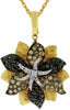 2.27CT WHITE BLACK & CHOCOLATE FANCY DIAMOND 14KT YELLOW GOLD 3D FLOWER PENDANT
