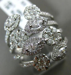 ESTATE LARGE 1.53CT ROUND & MARQUISE DIAMOND 18KT WHITE GOLD 3D FLOWER LOVE RING
