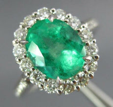 2.80CT DIAMOND & AAA EMERALD 18K WHITE GOLD 3D OVAL HALO CLASSIC ENGAGEMENT RING