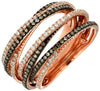 ESTATE WIDE 1.33CT WHITE & CHOCOLATE FANCY DIAMOND 14KT ROSE GOLD MULTI ROW RING