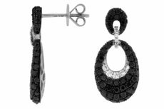 2.05CT WHITE & BLACK DIAMOND 14KT WHITE GOLD MULTI ROW OVAL HANGING EARRINGS