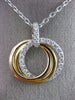 LARGE .57CT DIAMOND 18KT TRI COLOR 3D GOLD CIRCLE OF LIFE INTERTWINING PENDANT