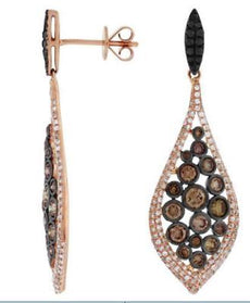 ESTATE 1.04CT WHITE & CHOCOLATE FANCY DIAMOND 14KT ROSE GOLD 3D HANGING EARRINGS
