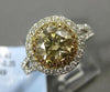 LARGE 3.40CT WHITE & CHAMPAIGN DIAMOND 14K TWO TONE GOLD 3D HALO ENGAGEMENT RING